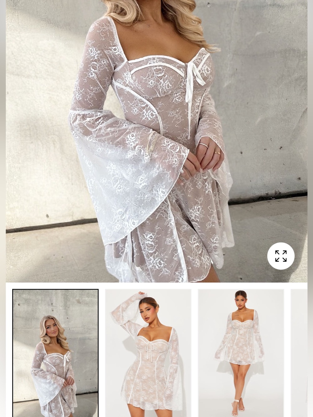 Fashion nova Lace Bell-Sleeve Mini Dress in White